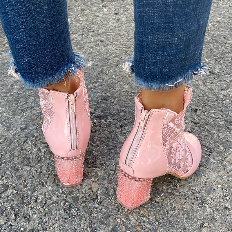 Bottine en Mesh Estivale Rose