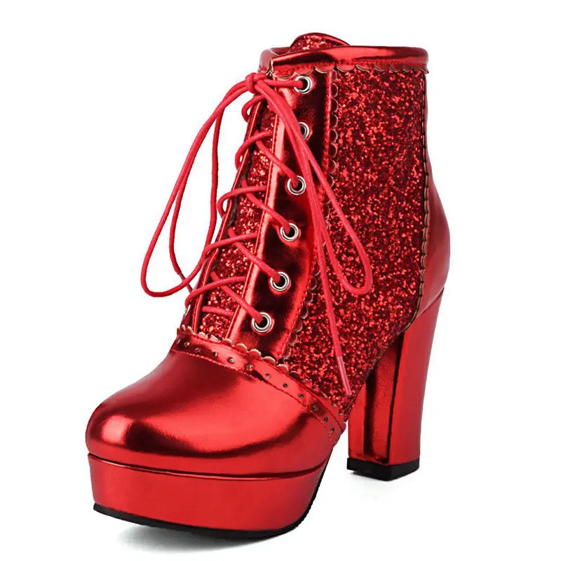 Bottine à Talon Rouge Et Strass