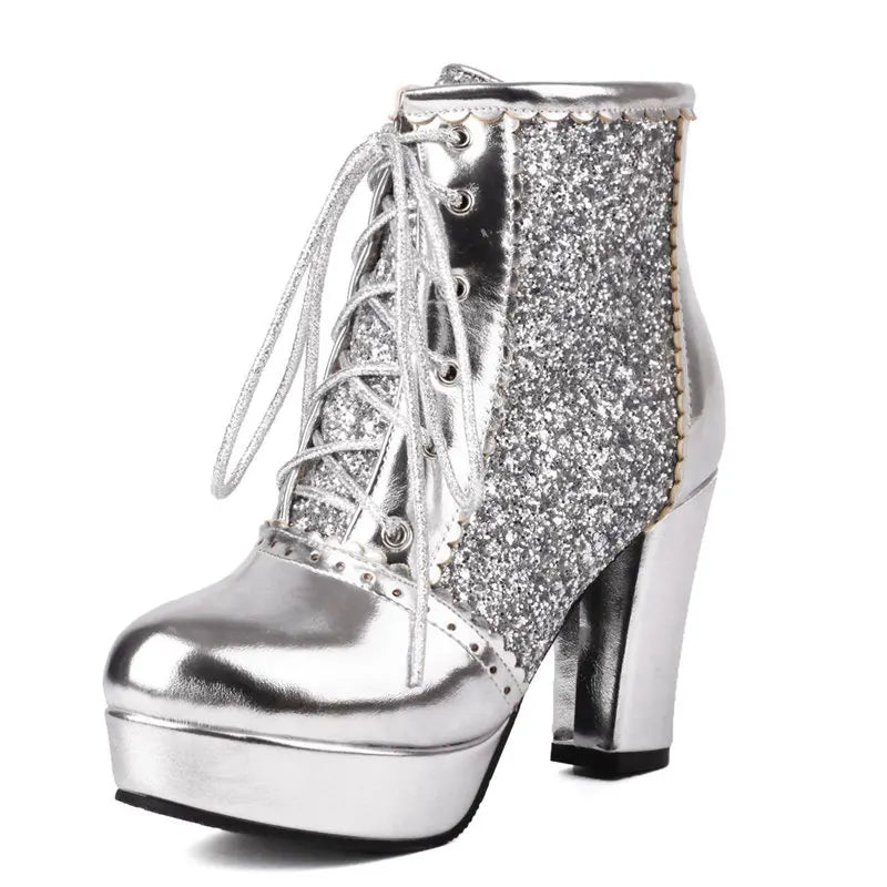 Bottine à Talon Rouge Et Strass