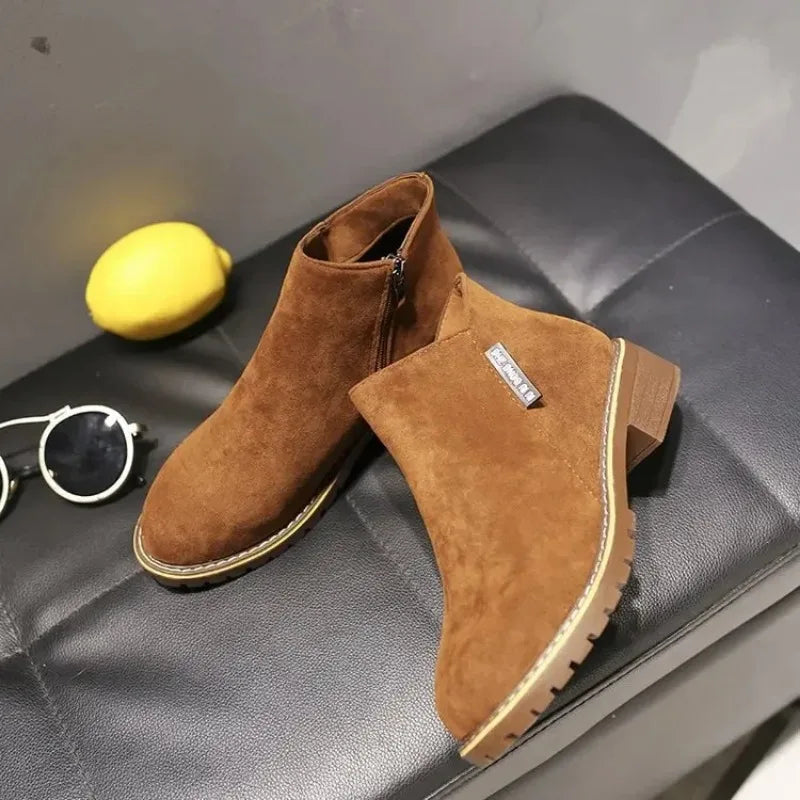 Bottine Chelsea Courte En Faux Daim - Marron