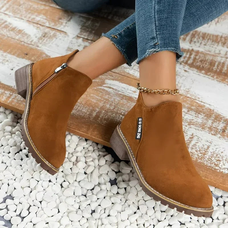 Bottine Chelsea Courte En Faux Daim - Marron
