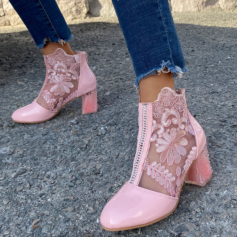 Bottine en Mesh Estivale Rose