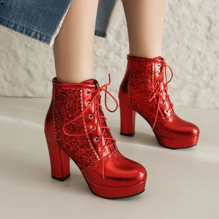 Bottine à Talon Rouge Et Strass