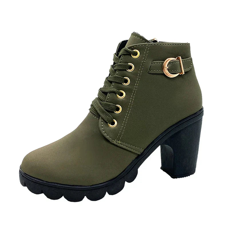 Bottine à Talon Verte en Simili Cuir