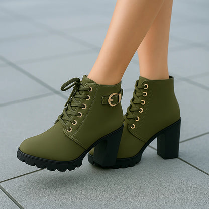 Bottine à Talon Verte en Simili Cuir