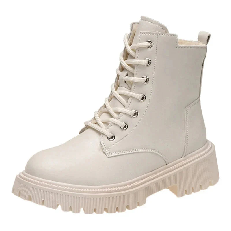 Bottine Beige à Bout Rond en Simili Cuir
