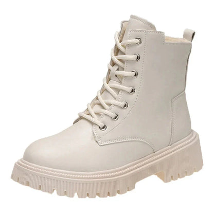 Bottine Beige à Bout Rond en Simili Cuir