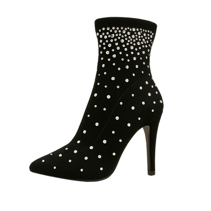 Bottine Noire à Strass en Caoutchouc